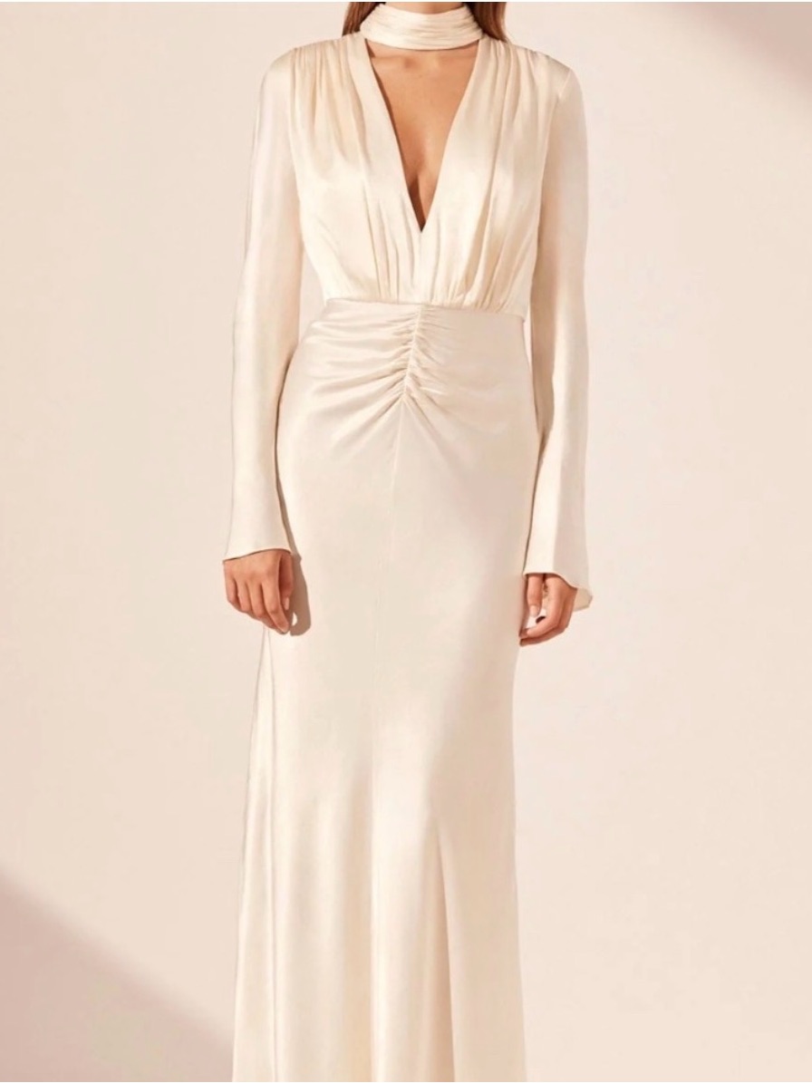 Shona Joy La Lune Plunged Long-Sleeve Maxi Dress - Cream